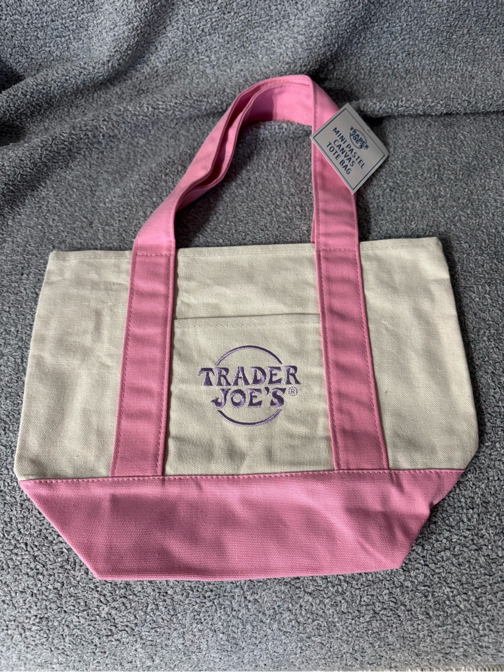 NWT Trader Joe's Pink & Cream Canvas Tote Bag